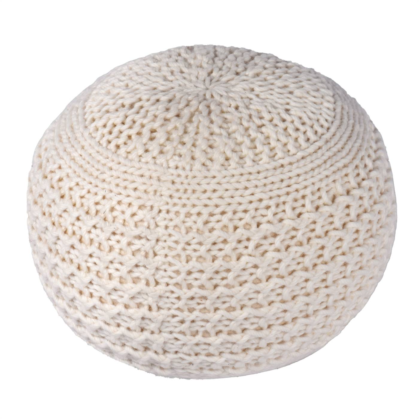 Ardino Pouf, 50x50x35 cm, Natural White, Wool, Hand Knitted, Hm Knitted, Flat Weave