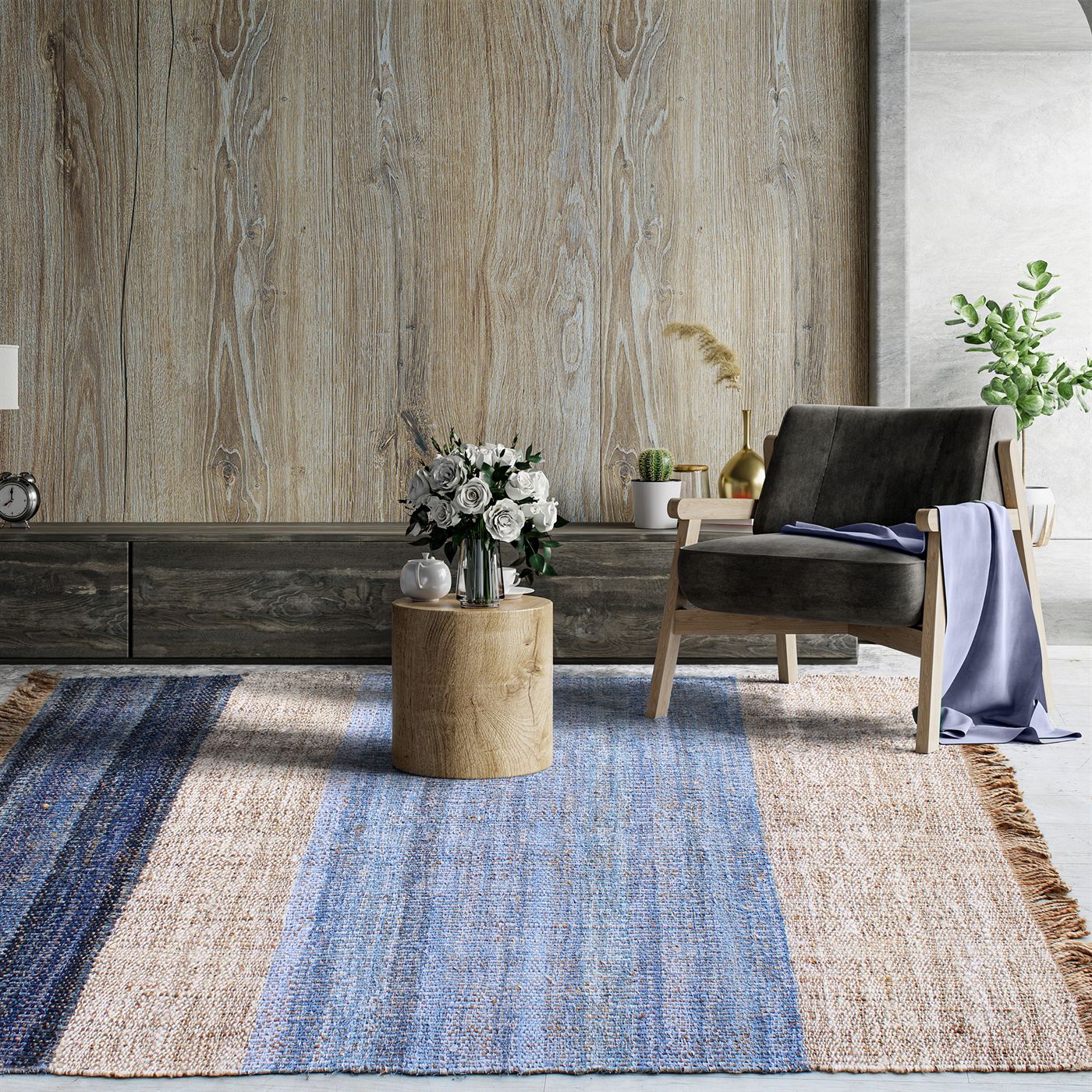 Area Rug, Bedroom Rug, Living Room Rug, Living Area Rug, Indian Rug, Office Carpet, Office Rug, Shop Rug Online, Denim, Hemp, Natural, Blue, Punja, Flat Weave, Textured