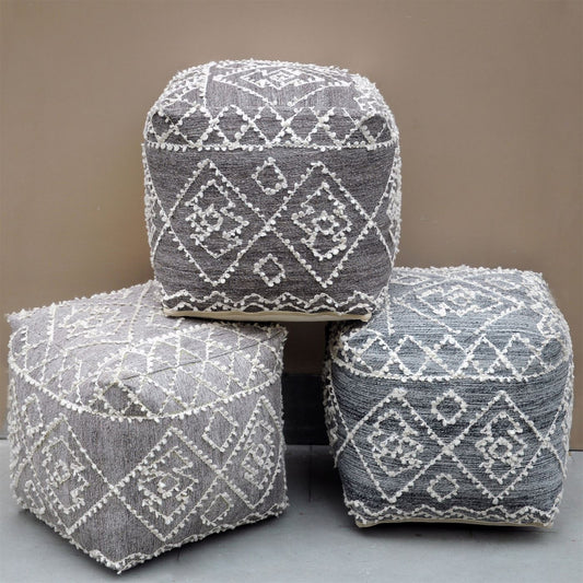 Badden Pouf, Wool, Viscose, Pet, Jaquard Durry, Flat Weave