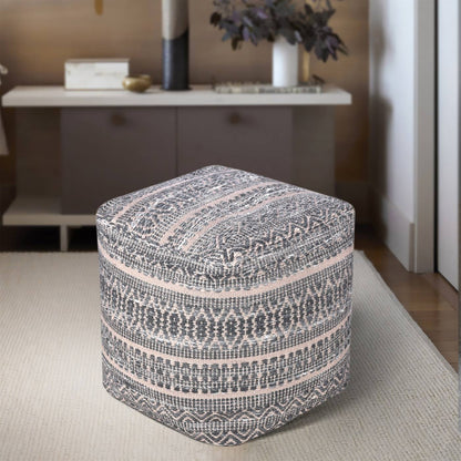 Bhana Pouf, 40x40x40 cm, Taupe, Charcoal, PET, Hand Woven, Pitloom, Flat Weave