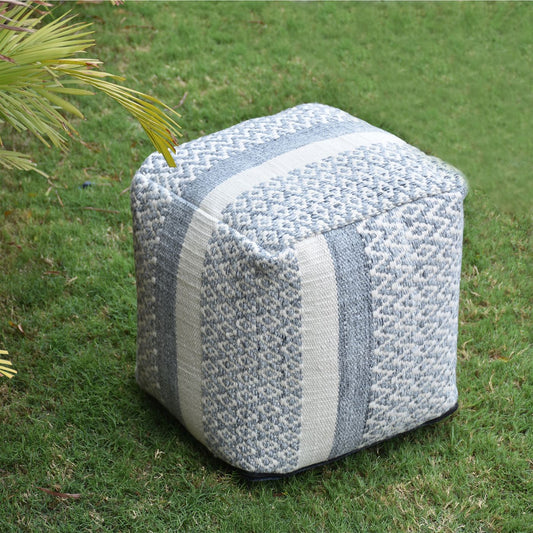 Coliston Pouf, Pet, Natural White, Grey, PITLOOM / FLAT WEAVE