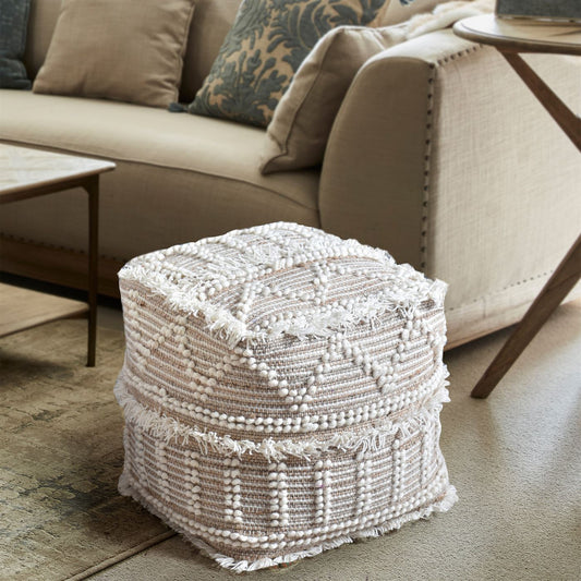 Constanza Pouf, Wool, Hemp, Natural, Natural White, Pitloom, All Cut