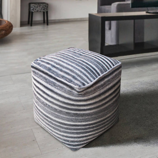 Cowans Pouf, 40x40x40 cm, Grey, Natural White, PET, Jacquard Woven, Jaquard Durry, Flat Weave