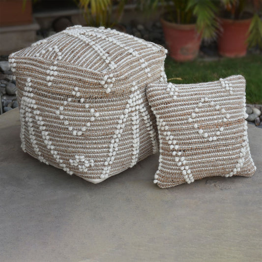 Delans Pouf, Jute, Wool, Natural,  Natural White, Pitloom, All Loop