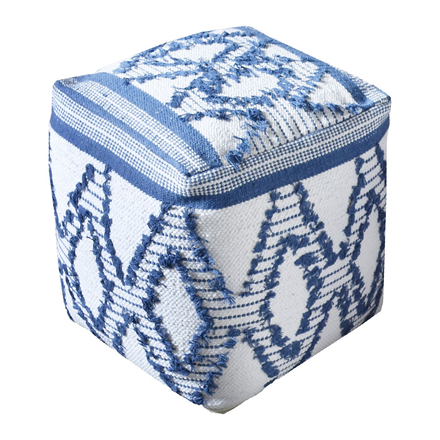 Drawin Pouf, Cotton, Blue, Pitloom, All Cut