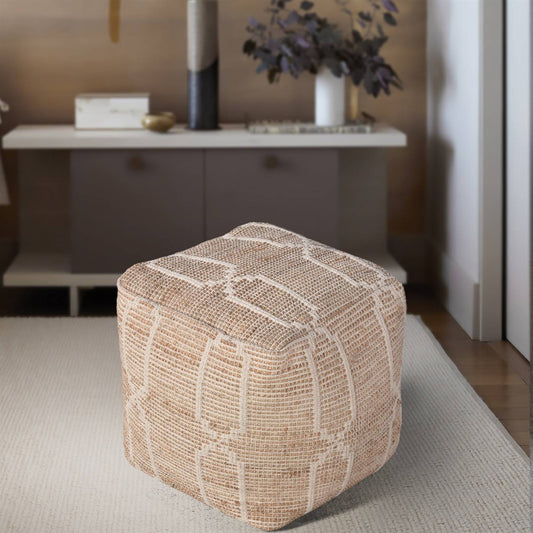 Dresden Pouf, 40x40x40 cm, Natural, Natural White, Jute, Cotton, Hand Woven, Pitloom, Flat Weave