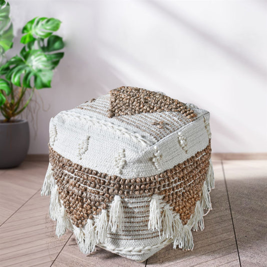 Geene Pouf, Hemp, Wool, Natural,  Natural White, Pitloom, All Loop