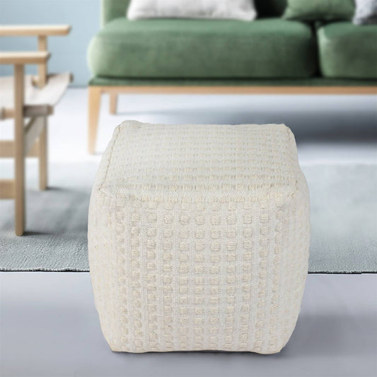 Goliad Pouf, 40x40x40 cm, Natural White, Wool, Hand Woven, Pitloom, Flat Weave