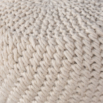 Haifa Pouf, Wool, Natural White, Hm Knitted, Flat Weave