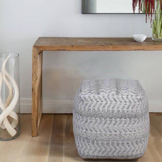 Haydens Pouf, 40x40x40 cm, Light Grey, PET, Hand Woven, Pitloom, Flat Weave