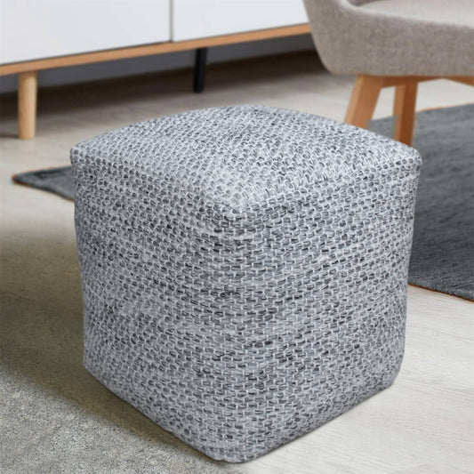 Holster Pouf, 40x40x40 cm, Grey, PET, Hand Woven, Pitloom, Flat Weave