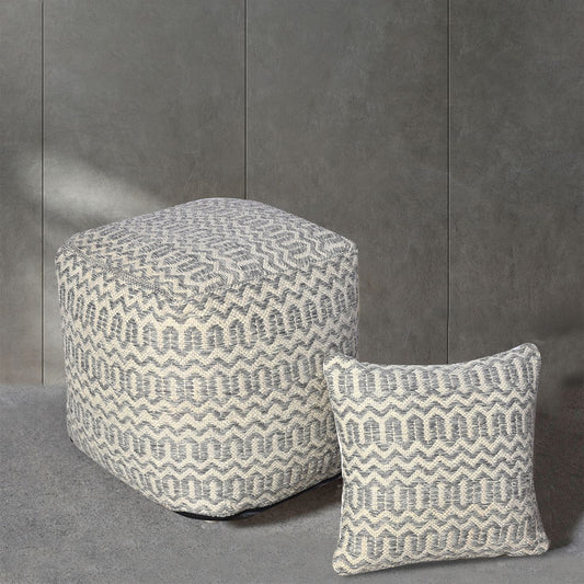 Iskar Pouf, Polypropylene, Natural White, Grey, Pitloom, Flat Weave