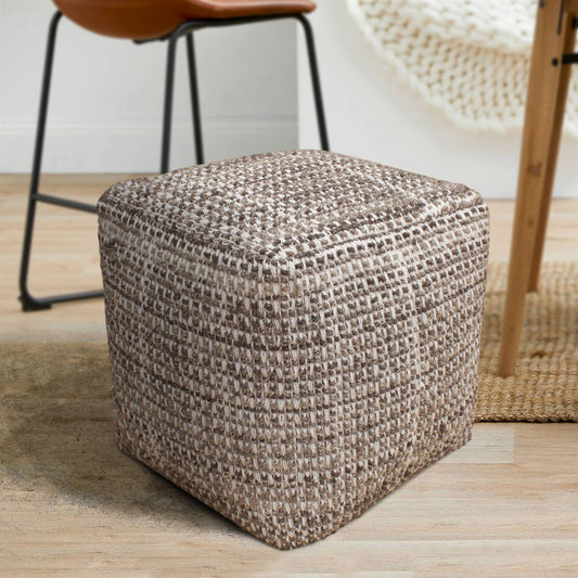 Kiev Pouf, 40x40x40 cm, Grey, Wool, Hand Woven, Handwoven, All Loop