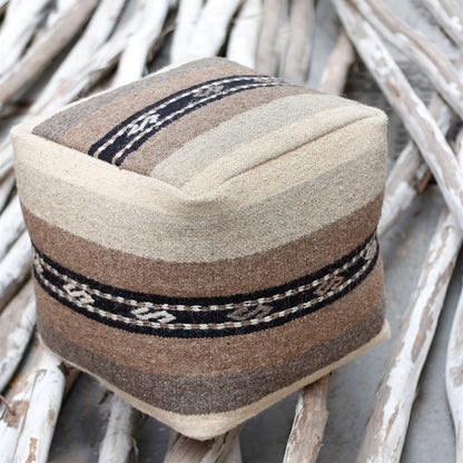 Kohla-II Pouf, Wool, Natural, PUNJA / FLAT WEAVE