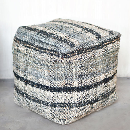 Lanciano Pouf, Hemp, Grey, Natural, Pitloom, Flat Weave 