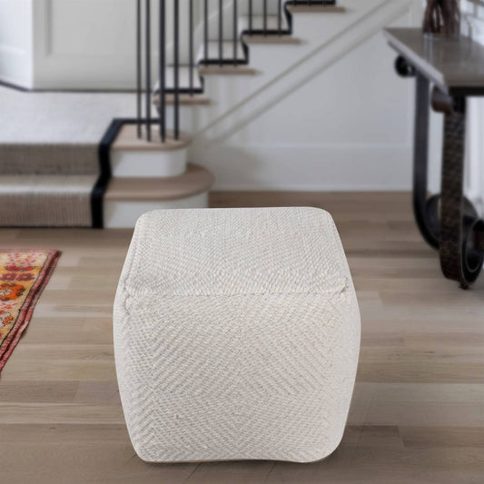 Leoti Pouf, 40x40x40 cm, Natural White, Wool, Hand Woven, Pitloom, Flat Weave