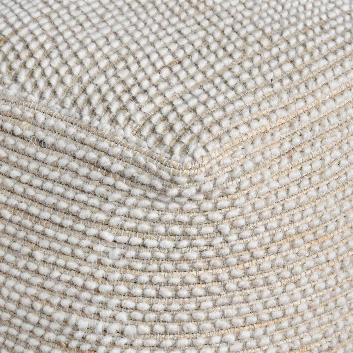 Manor Pouf, 40x40x40 cm, Natural White, Jute, Wool, Hand Woven, Pitloom, All Loop