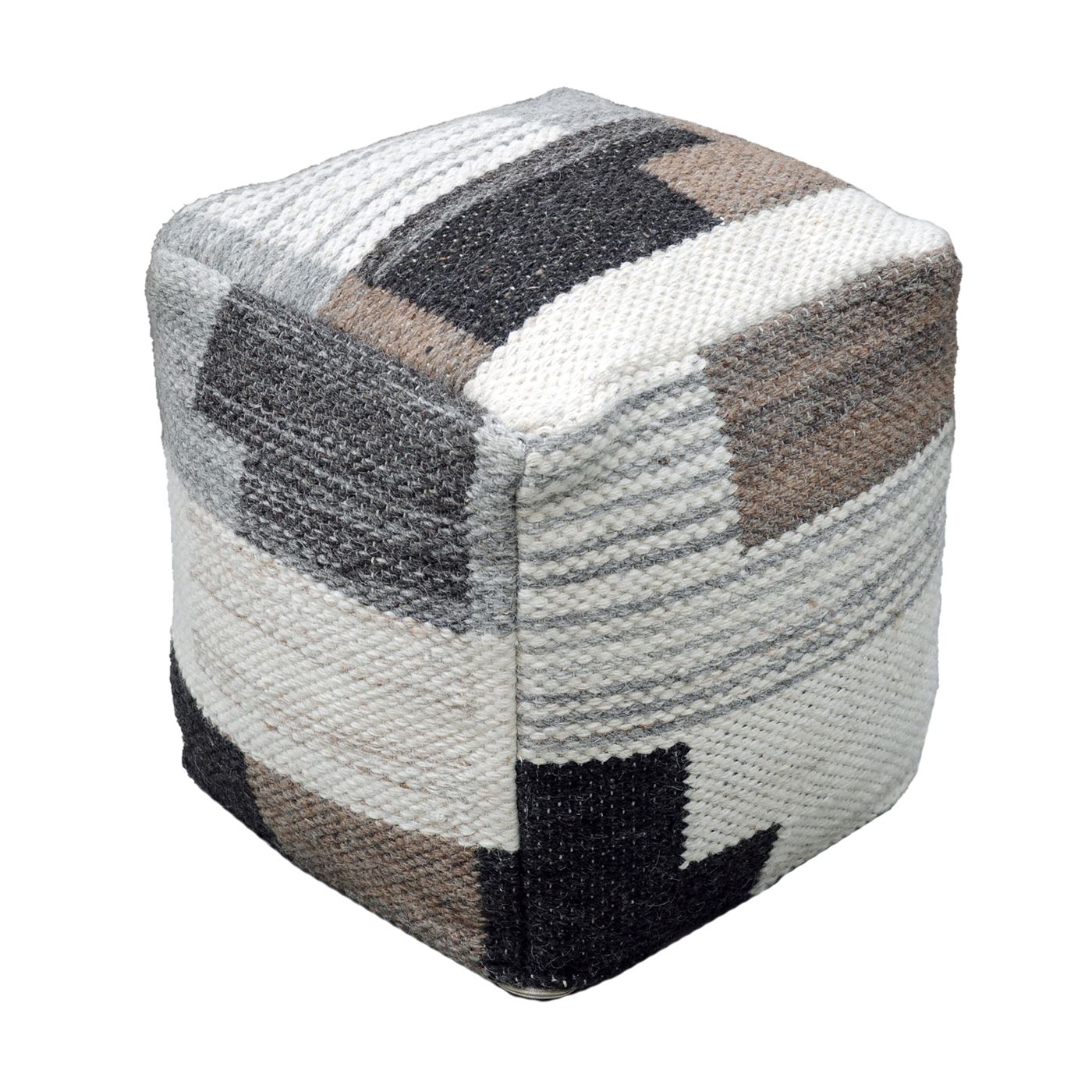 Mazzer Pouf, Wool, Cotton, Natural White, Natural, Pitloom, Flat Weave 