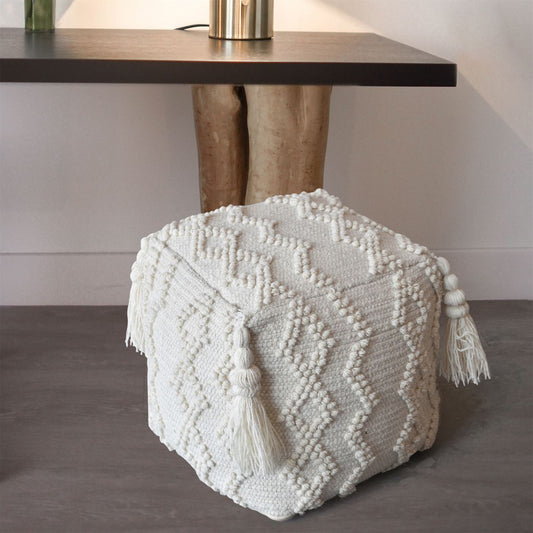 Narden Pouf, Wool, Natural White