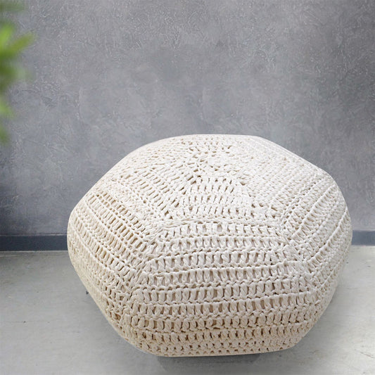 Nybro Pouf, Cotton Rag, Natural White, Hm Knitted, Flat Weave 