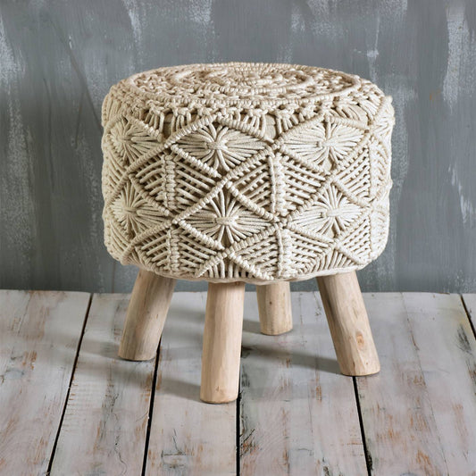 Nashton Stool, 40x40x40 cm, Natural White, Cotton Dori, Hand Knitted, Hm Knitted, Flat Weave