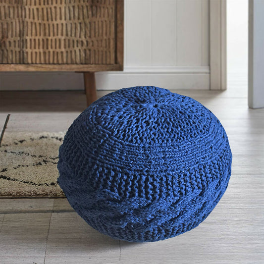 Onyx Pouf, Pet, Navy, Hm Knitted, Flat Weave 