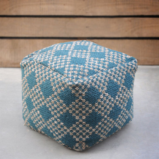 Oyabe Pouf , Pet, Blue,Beige, Pitloom, Flat Weave 