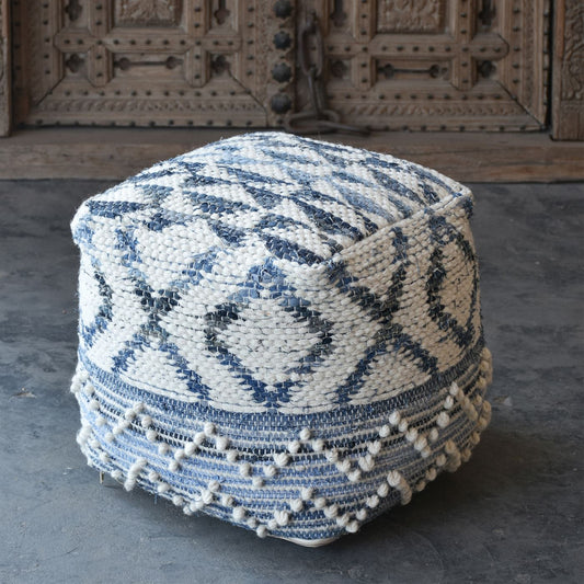 Plamer Pouf, Wool, Denim, Natural White, Blue, Pitloom, All Loop 