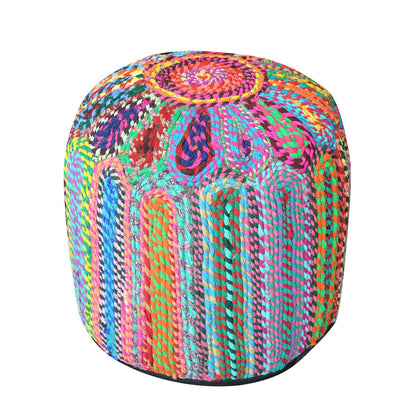 Rainbow Pouf, Recycled Cotton Fabric, Multi, Hm Stitching, Flat Weave 