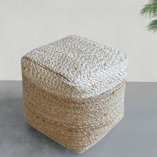 Salonika Pouf, Hemp, Natural, Hm Stitching, Flat Weave 