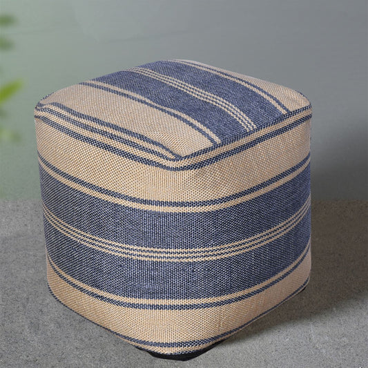 Somero Pouf, Polypropylene, Beige/Navy, Pitloom, Flat Weave 