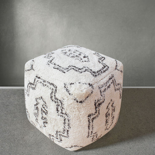 Vichene-II Pouf, Cotton, Natural White/ Brown, Bm Fn, All Cut 