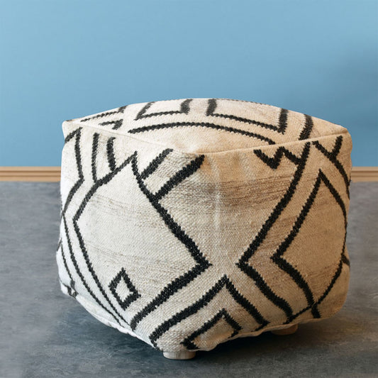 Yopm Pouf, Wool, Natural White/Charcoal